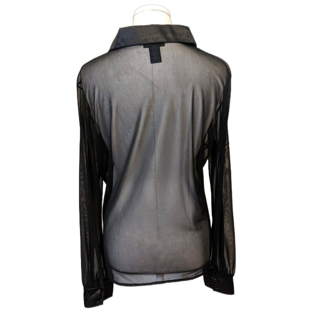 The Limited Black Mesh Beaded Blouse Sheer Button Up Gothic Whimsygoth XL - Picture 8 of 12